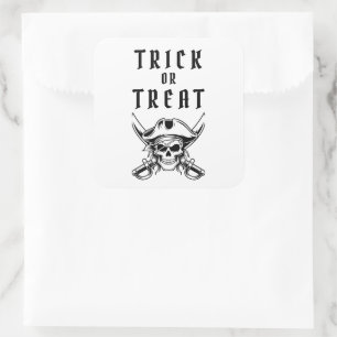 Vintage Pirate Skull Trick Or Treat Halloween Square Sticker