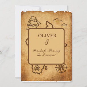 Vintage Pirate Thank You Card, Minimalist Map Card