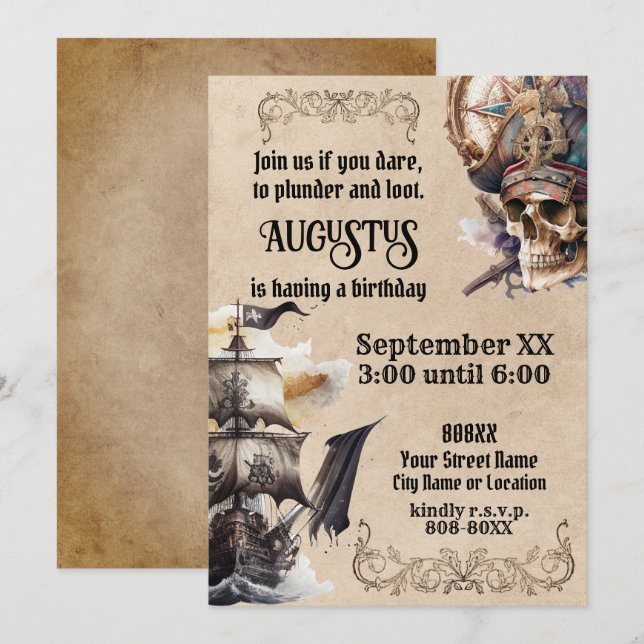 Vintage Pirate Theme Invitation (Front/Back)