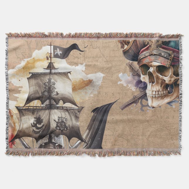 Vintage Pirate Theme Throw Blanket (Front)