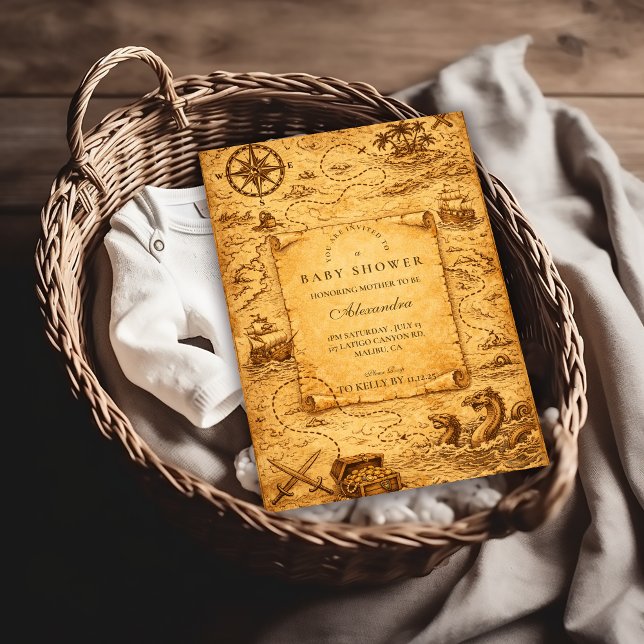 Vintage Pirate Treasure Map Baby Shower Invitation (Creator Uploaded)