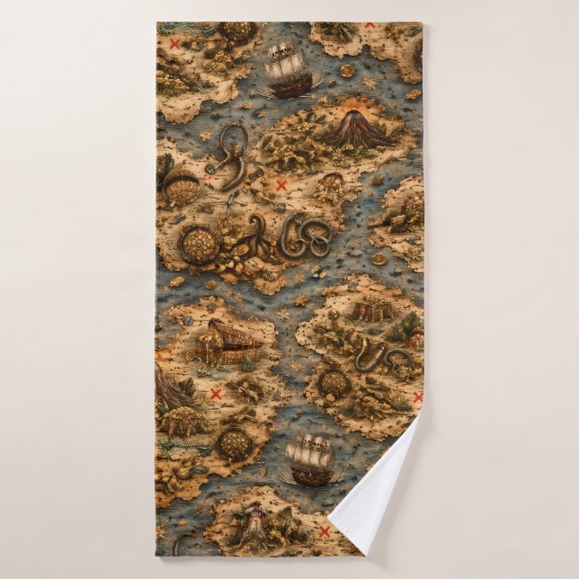 Vintage pirate treasure map beach towel (Bath Towel)