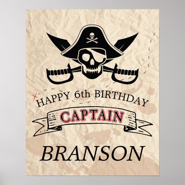 Vintage Pirate Treasure Map Happy Birthday Poster (Front)
