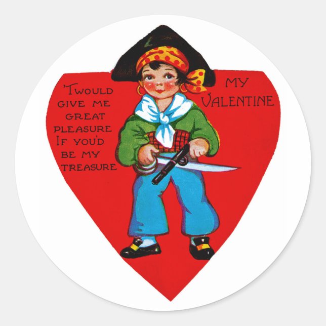 Vintage Pirate Valentine Classic Round Sticker (Front)
