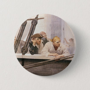 Vintage Pirates Brig Covenant in a Fog by NC Wyeth 6 Cm Round Badge