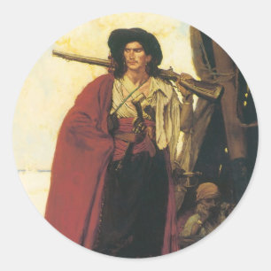 Vintage Pirates Buccaneer was a Picturesque Fellow Classic Round Sticker