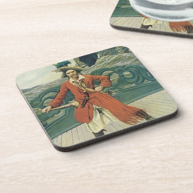 Vintage Pirates, Captain Keitt by Howard Pyle Coaster (Left Side)
