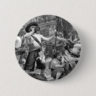 Vintage Pirates Fighting and Drinking on the Ship 6 Cm Round Badge