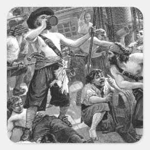 Vintage Pirates Fighting and Drinking on the Ship Square Sticker