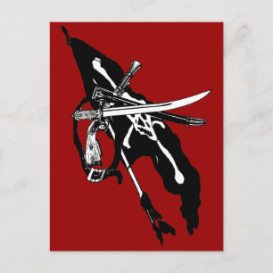 Vintage Pirates Flag, Jolly Roger Skull Crossbones Postcard
