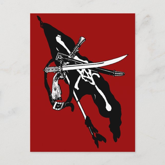 Vintage Pirates Flag, Jolly Roger Skull Crossbones Postcard (Front)