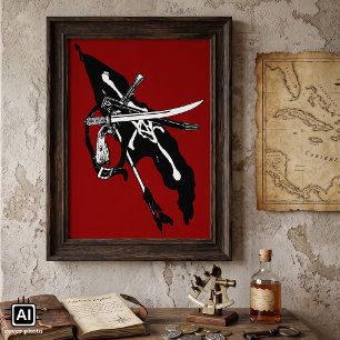 Vintage Pirates Flag, Jolly Roger Skull Crossbones Poster