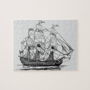 Vintage Pirates Galleon, Sketch of a 74 Gun Ship Jigsaw Puzzle