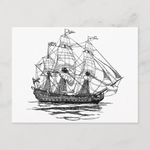 Vintage Pirates Galleon, Sketch of a 74 Gun Ship Postcard
