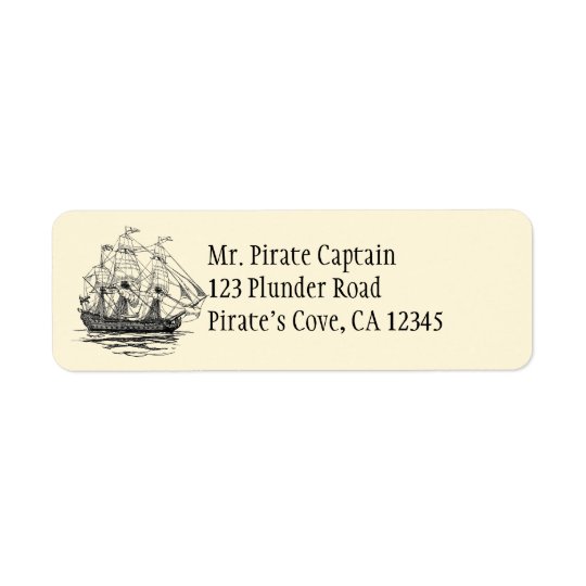 Vintage Pirates Galleon, Sketch of a 74 Gun Ship Return Address Label