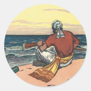 Vintage Pirates, Marooned on a Deserted Island Classic Round Sticker