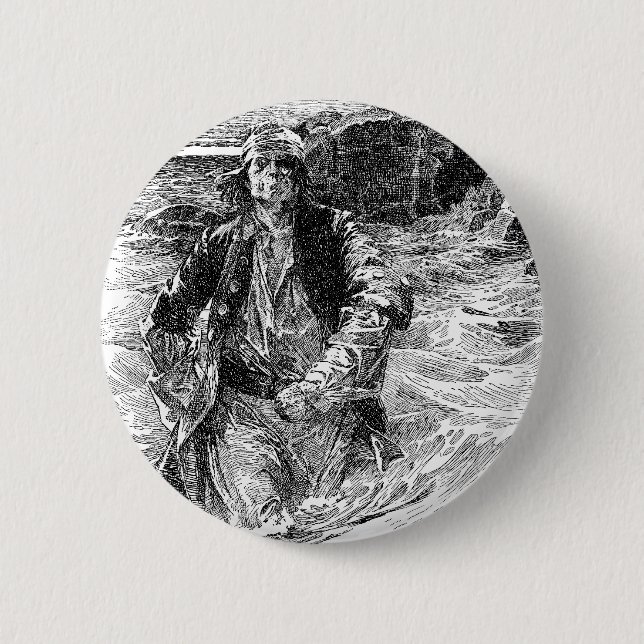 Vintage Pirates, Sir Henry Morgan in the Ocean 6 Cm Round Badge (Front)