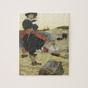 Vintage Pirates, William Kidd Burying Treasure Jigsaw Puzzle
