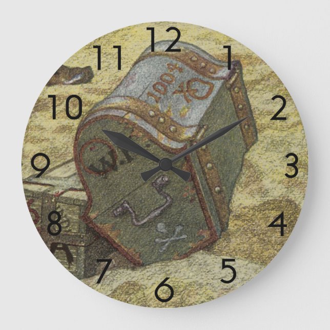 Vintage Pirates, William Kidd Burying Treasure Large Clock (Front)