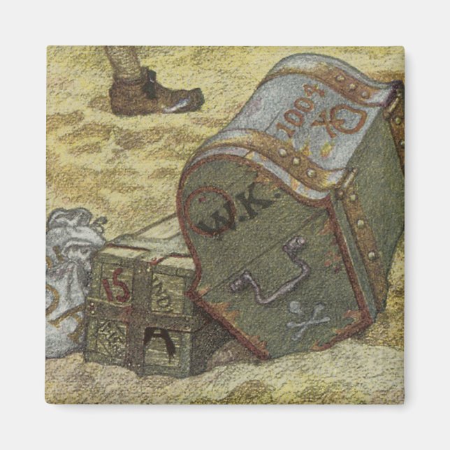 Vintage Pirates, William Kidd Burying Treasure Magnet (Front)