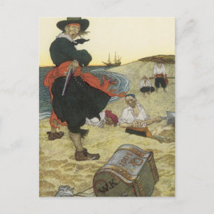 Vintage Pirates, William Kidd Burying Treasure Postcard