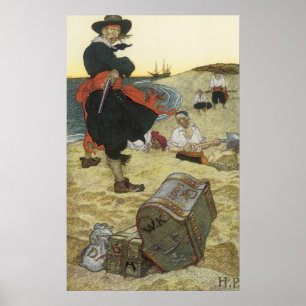 Vintage Pirates, William Kidd Burying Treasure Poster