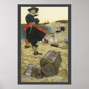 Vintage Pirates, William Kidd Burying Treasure Poster
