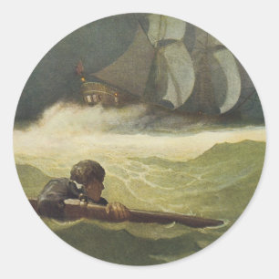Vintage Pirates, Wreck of the Covenant by NC Wyeth Classic Round Sticker