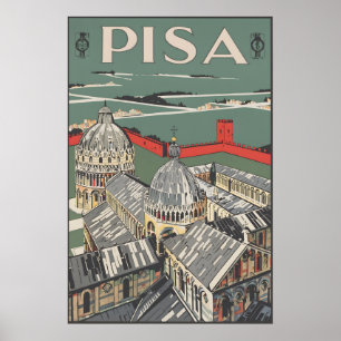 Vintage Pisa Italy Travel Poster Piazza dei