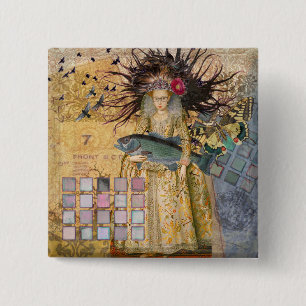 Vintage Pisces Fish Woman Gothic Classic 15 Cm Square Badge