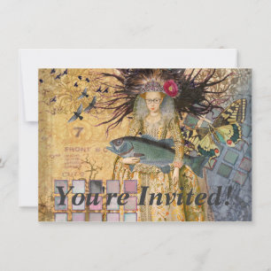 Vintage Pisces Fish Woman Gothic Classic Invitation