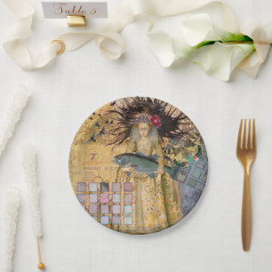 Vintage Pisces Fish Woman Gothic Classic Paper Plate