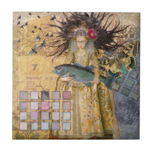 Vintage Pisces Fish Woman Gothic Classic Tile