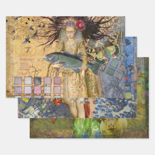 Vintage Pisces Fish Woman Gothic Classic Wrapping Paper Sheet
