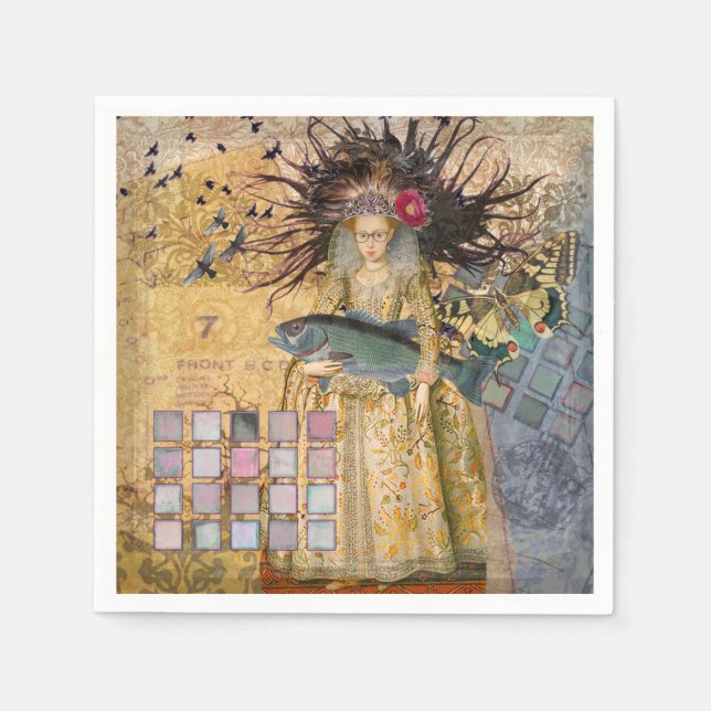 Vintage Pisces Woman Gothic Classic  Napkin (Front)