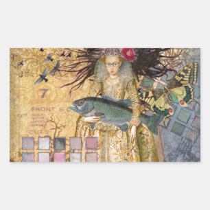 Vintage Pisces Woman Gothic Classic  Rectangular Sticker