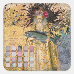 Vintage Pisces Woman Gothic Classic Square Sticker