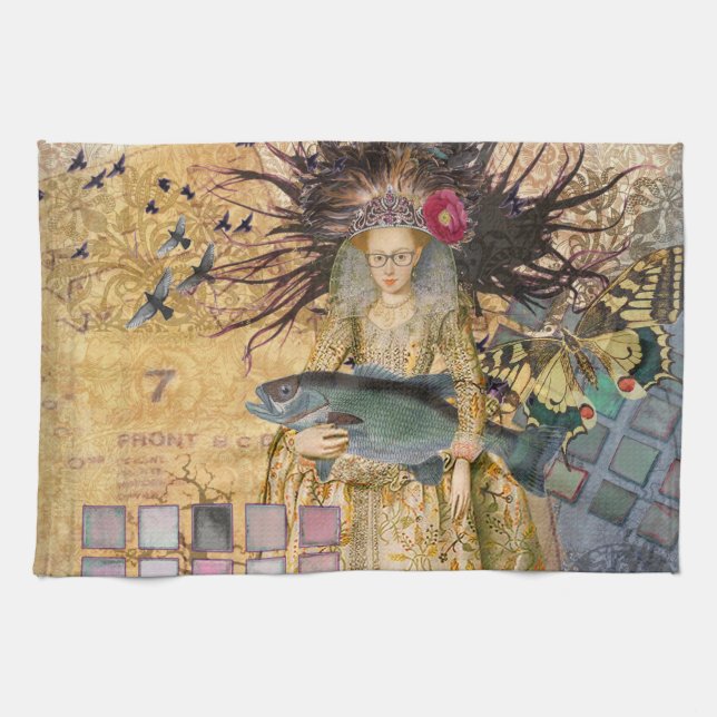 Vintage Pisces Woman Gothic Classic  Tea Towel (Horizontal)