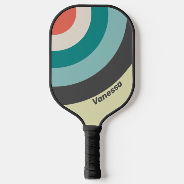 Vintage Pistachio Circle Stripe with Name Pickleball Paddle (Front)