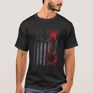 Vintage Piston Funny Muscle Car Mechanic Flag USA T-Shirt