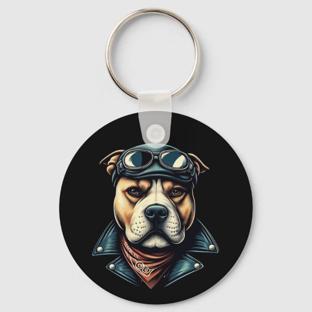 Vintage Pitbull Biker Key Ring (Front)