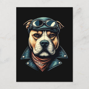 Vintage Pitbull Biker Postcard