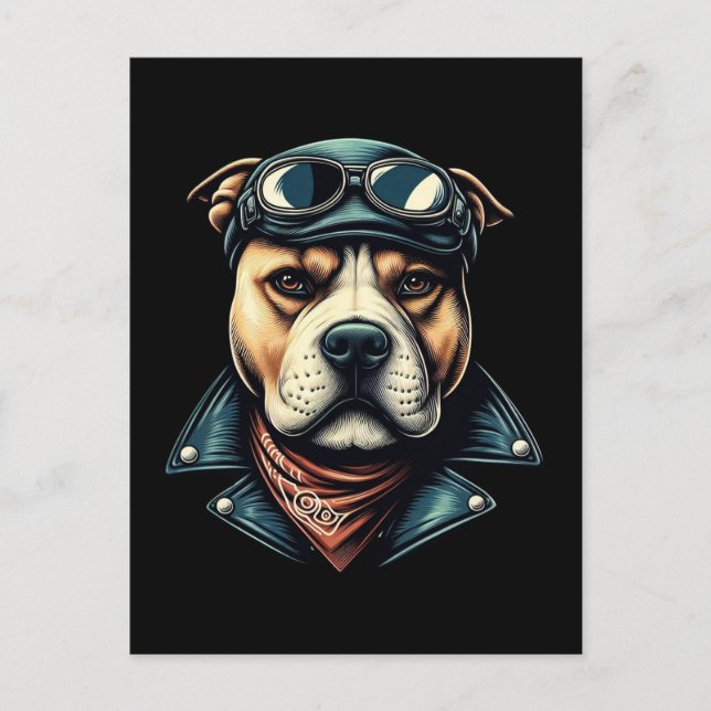 Vintage Pitbull Biker Postcard (Front)