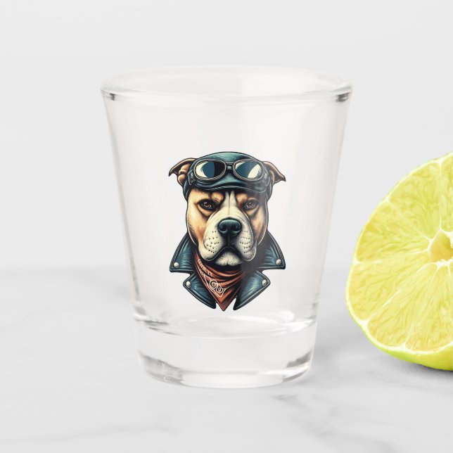 Vintage Pitbull Biker Shot Glass (Front)