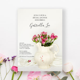 Vintage Pitcher and Pink Roses Bridal Shower Invitation