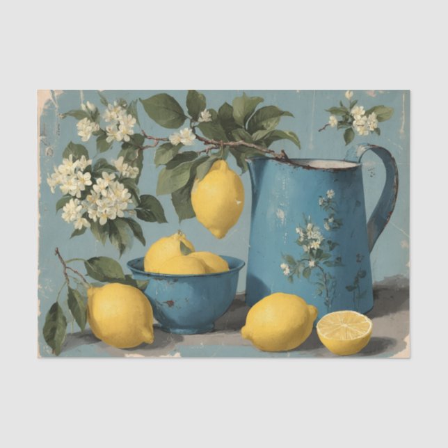 vintage pitcher, lemons and lilacs tissue paper (Front)