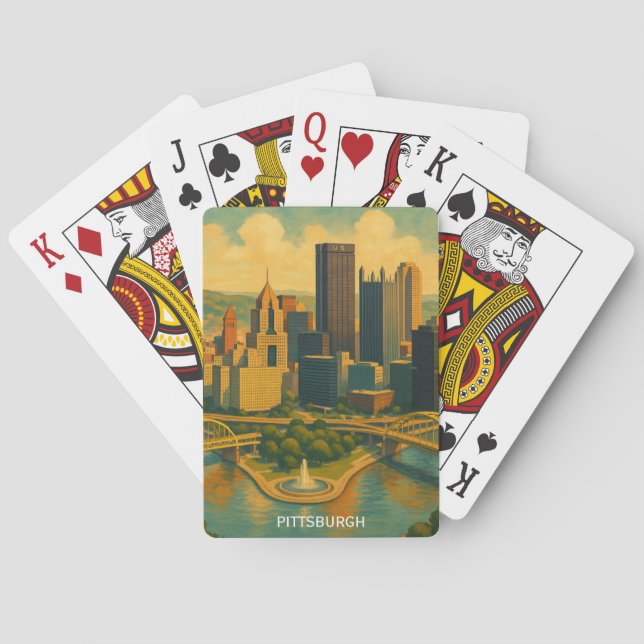 Vintage Pittsburgh Pennsylvania Skyline Playing Cards (Back)