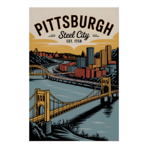 Vintage Pittsburgh Pennsylvania Steel City Retro  Poster