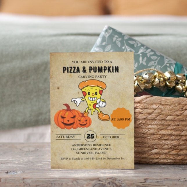 Vintage Pizza and Pumpkin carving halloween party  Invitation (Creator Uploaded)