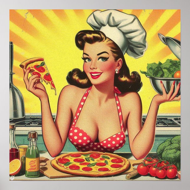 Vintage Pizza Girl Poster (Front)